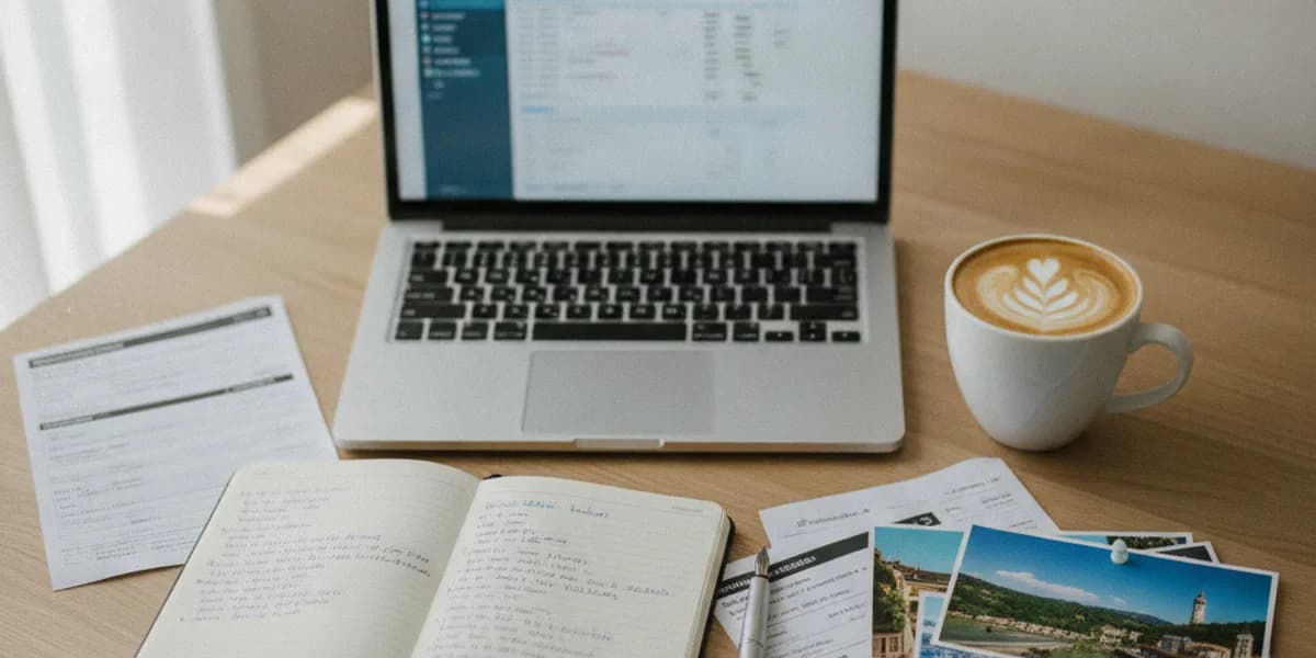 Agente de viajes organizando reuniones con clientes en una pantalla de computadora con un software de gestión.