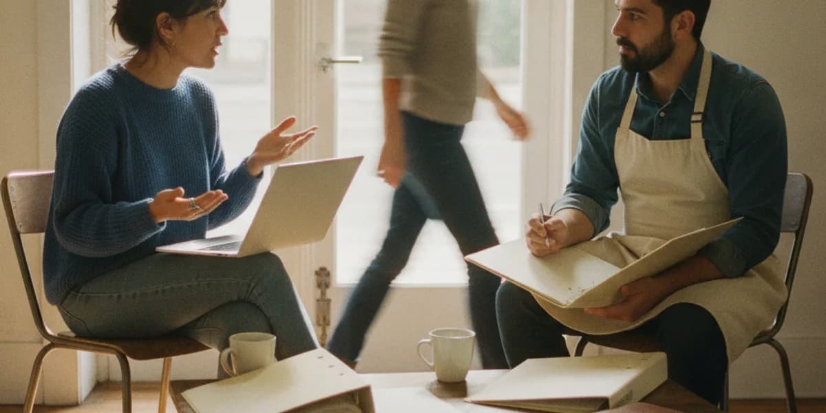 Un agente de viajes en México sonríe mientras usa un software de gestión todo-en-uno en su ordenador portátil, con la pantalla mostrando una interfaz limpia y organizada para la gestión de clientes y viajes.